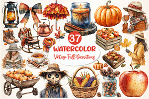 Vintage Fall Decorations Clipart, an Illustration by Dream Creation