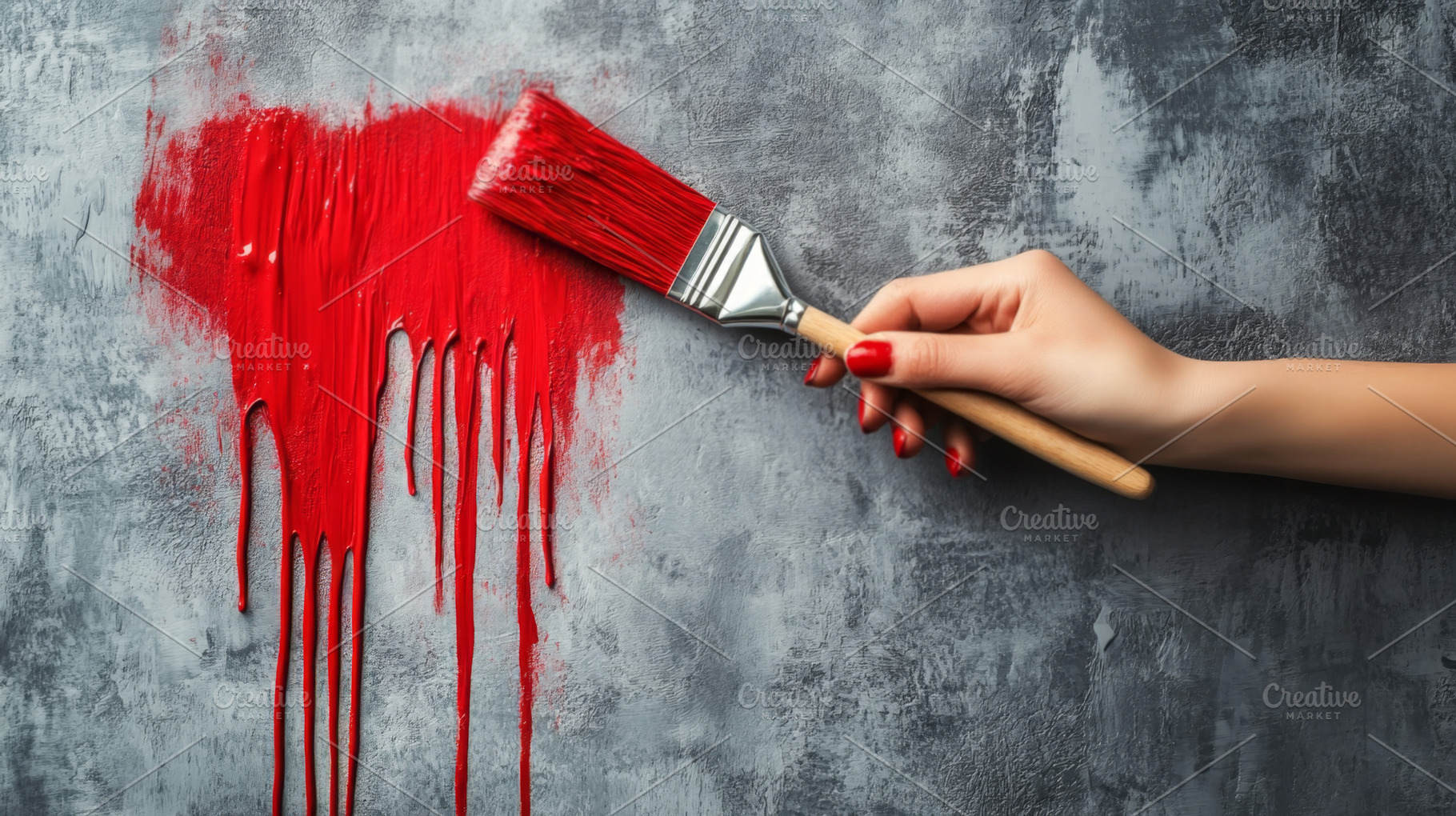 Hand Painting Red Strokes on a Rough Concrete Wall, an Abstract Photo by Natalia Klenova's Shop
