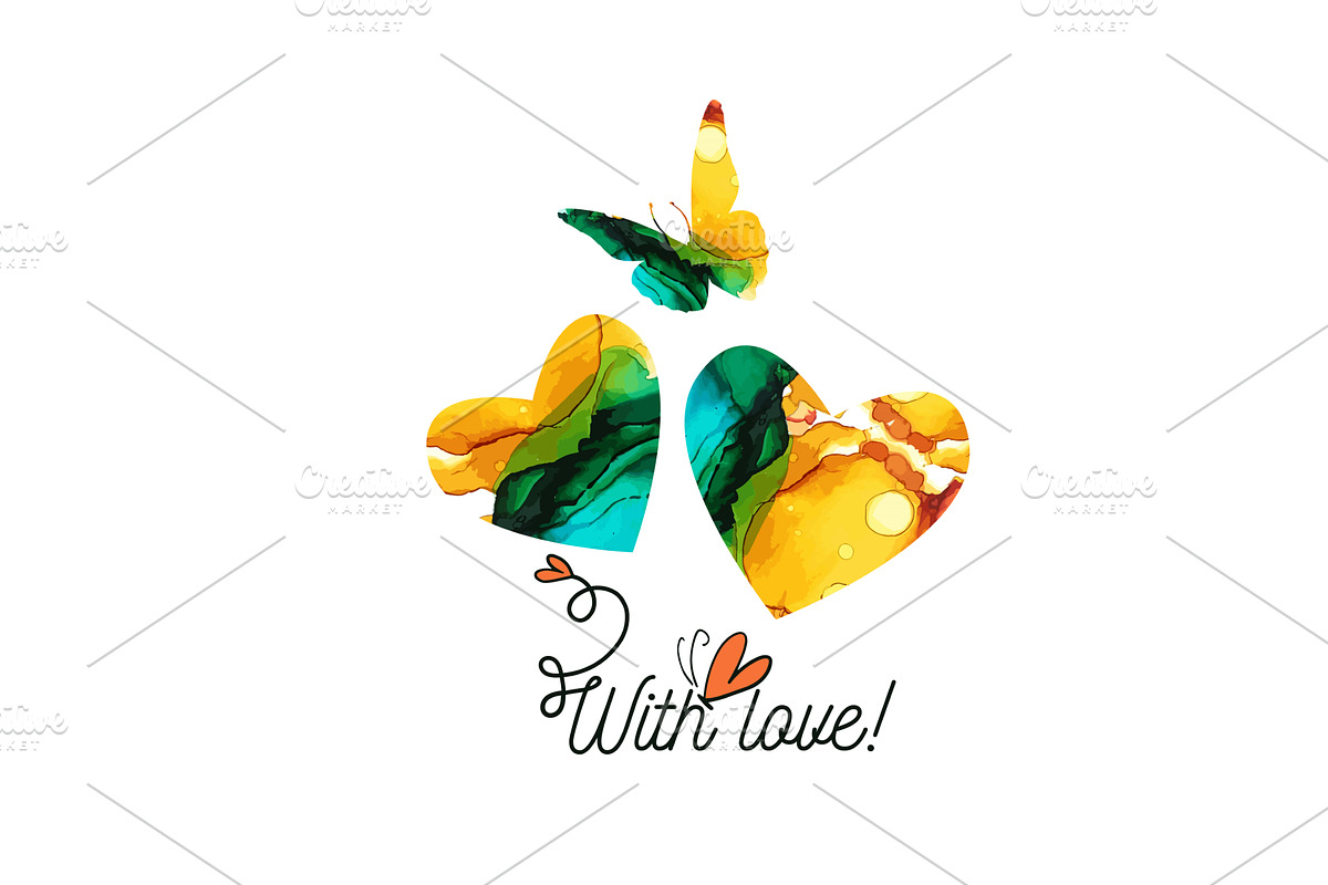 Hearts and butterflies in watercolor, an Illustration by Nenahliadava Design