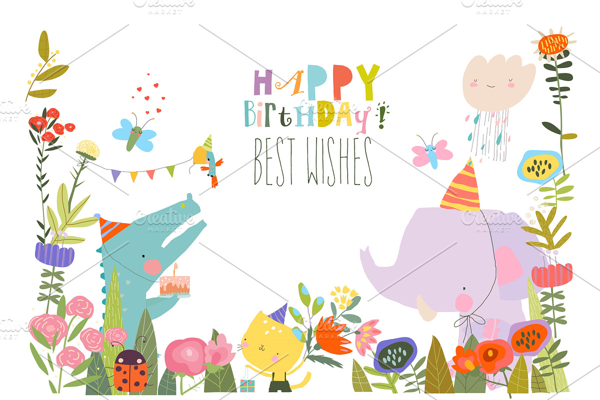 Cute Funny Animals celebrating, an Object Illustration by Maria Starus