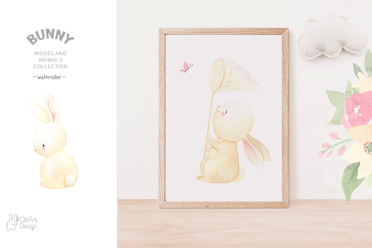 BUNNY watercolor clipart. Woodland, an Animal Illustration by OlliArtDesign (Photo 3 of 7)