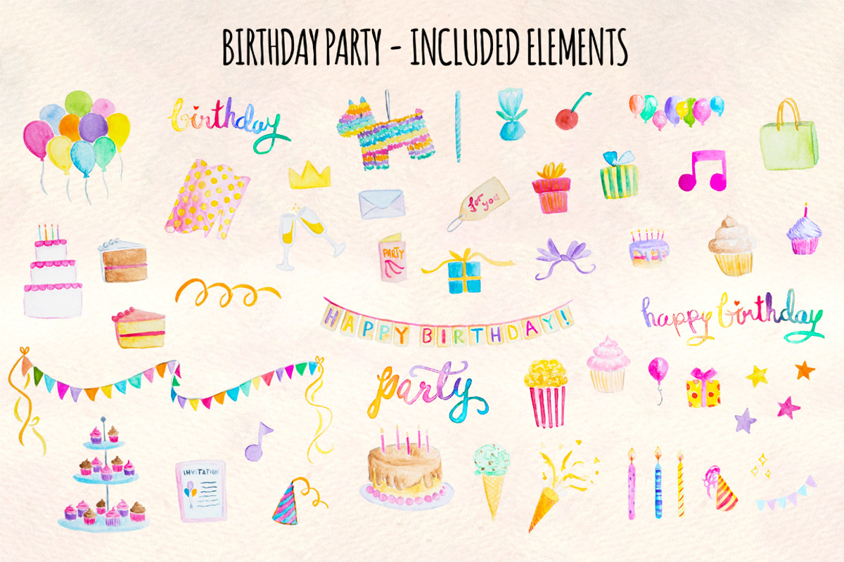 Happy Birthday Watercolor Bundle, a Person Illustration by Violet LeBeaux (Photo 2 of 3)