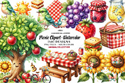 Picnic Clipart - Watercolor, a Seasonal Illustration by CreationArt (Thumbnail 1 of 7)