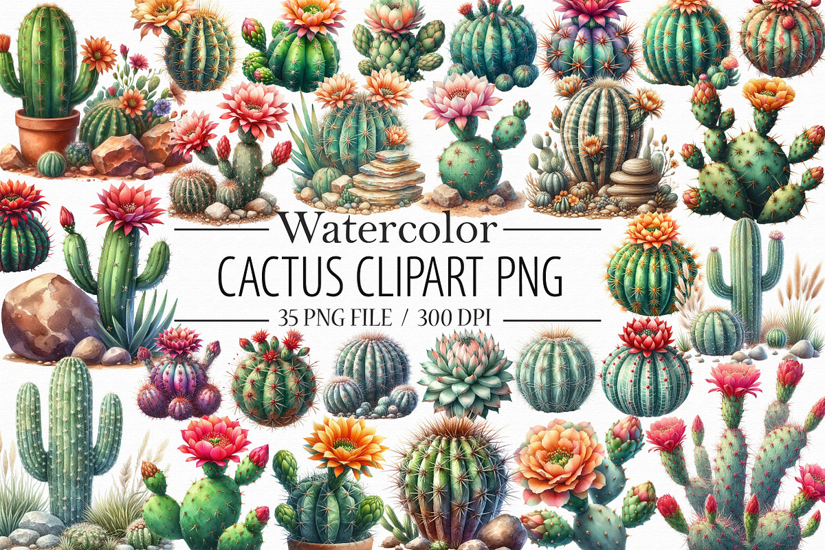 Watercolor Cactus Clipart, an Illustration by Libby Wishes (Photo 1 of 7)