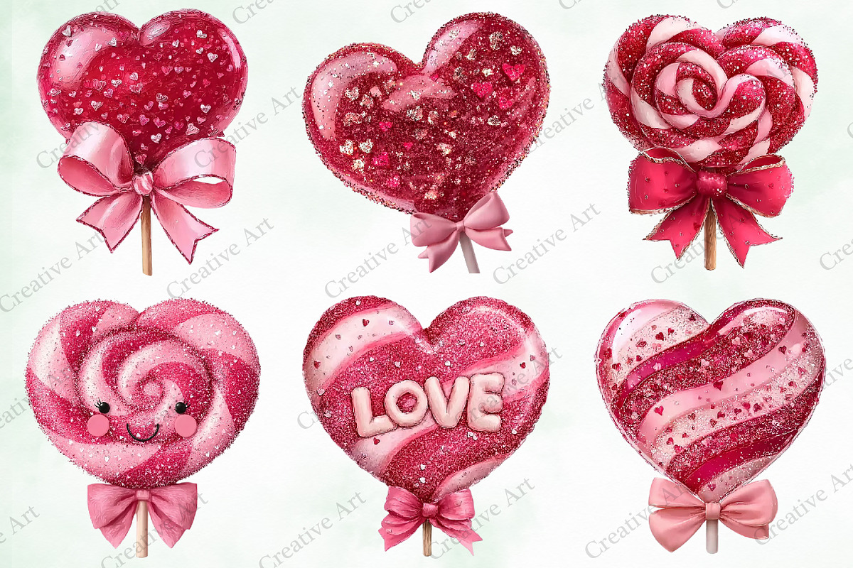 Valentine Lollipop Clipart Bundle, an Illustration by Creative Art (Photo 6 of 9)