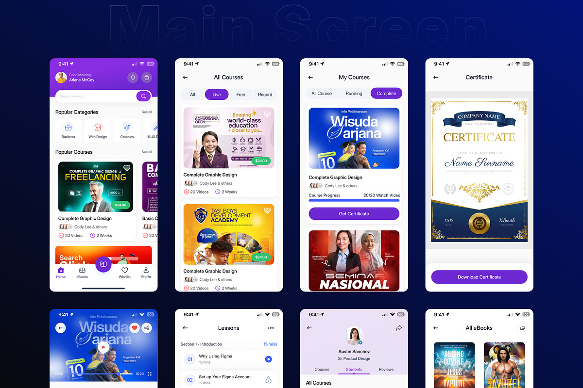 eLearning Mobile App UI Kit, an UI Kit Template by DesignsLab (Photo 5 of 6)