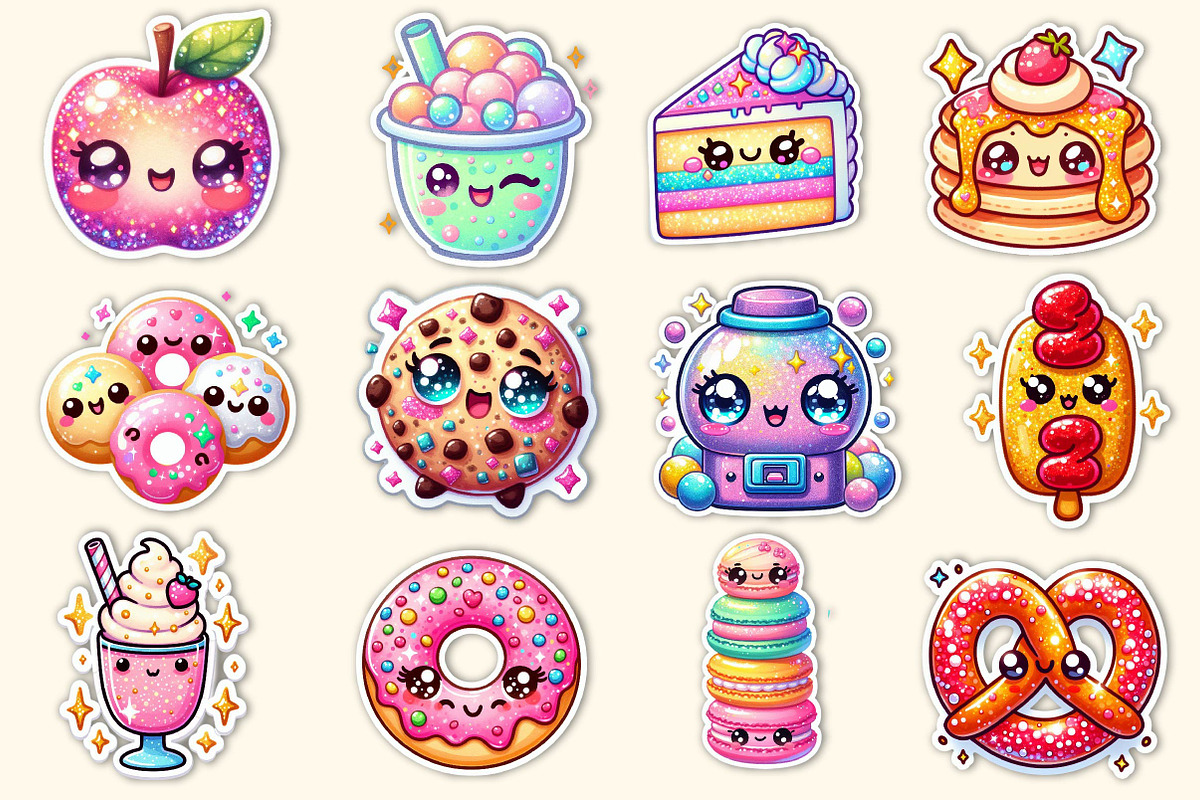 Kawaii Glitter Food Clipart Bundle, an Illustration by Dream Creation (Photo 2 of 6)