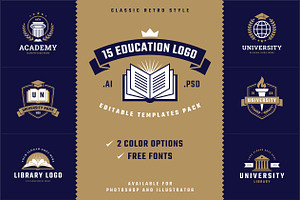 15 Education Logo Templates Pack, a Templates & Theme by MaryArt