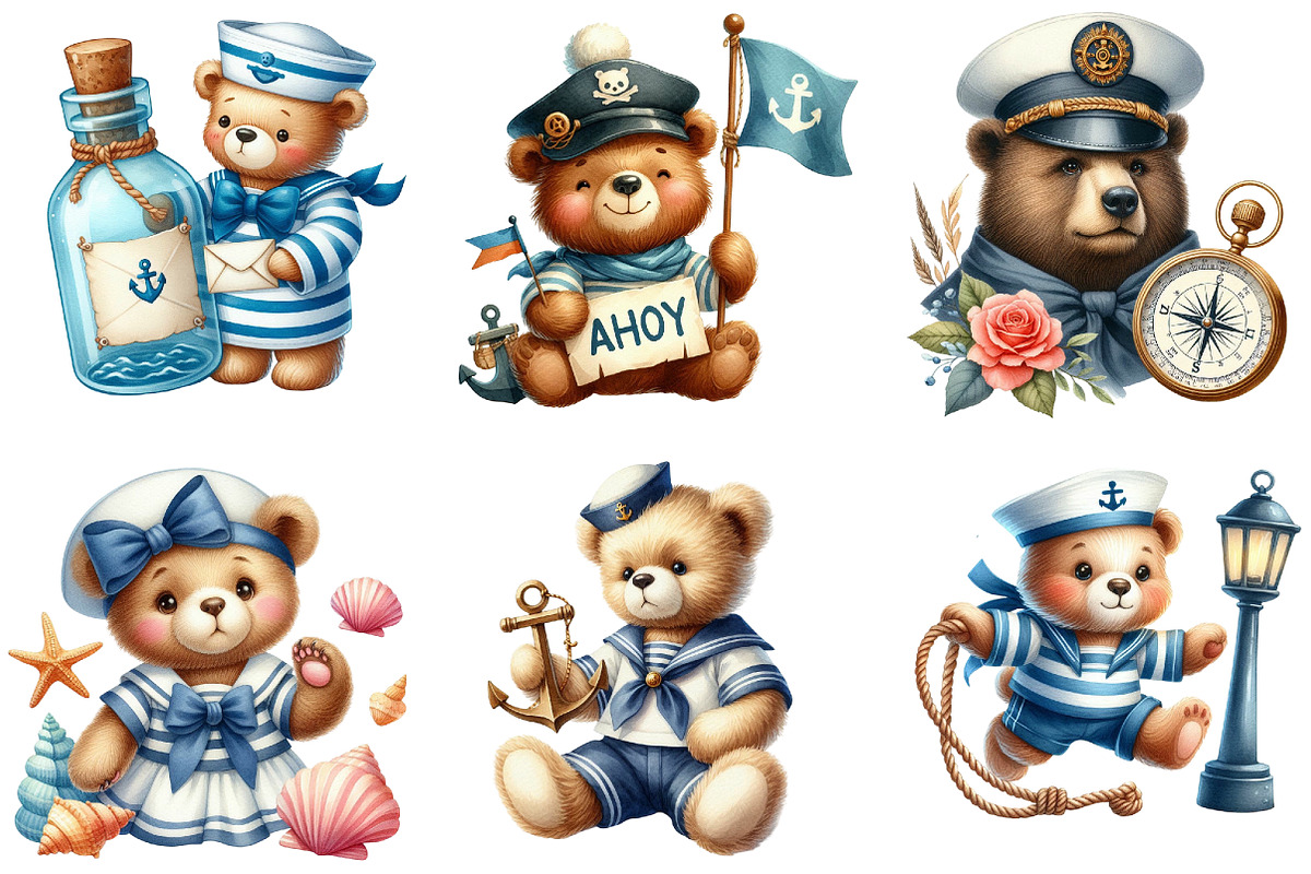 Bear Sailor Nautical Clipart, an Illustration by DreamArtGraphic (Photo 3 of 5)