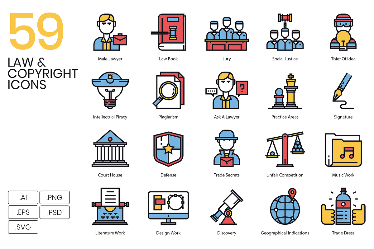 59 Law & Copyright Icons, an Outline Icon by Flat Icons (Photo 1 of 7)