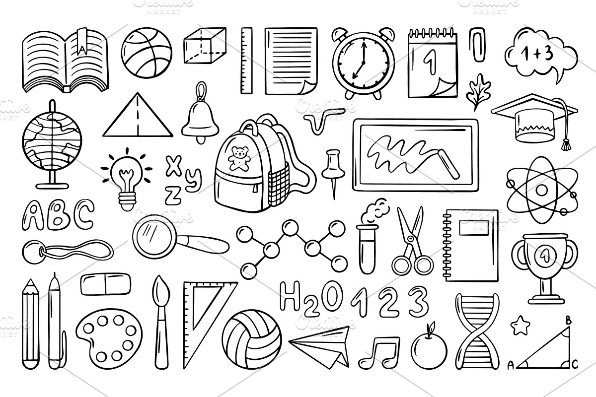 School doodle elements. Globe books, an Object Illustration by Valerie Bodnar