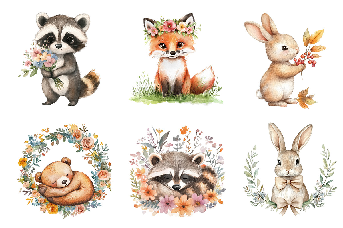 Boho Woodland Baby Floral Animals, an Illustration by CreationArt (Photo 4 of 5)