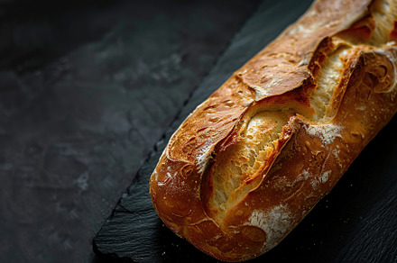 Freshly baked bread on black background, a Food & Drink Photo by AlyaAnd