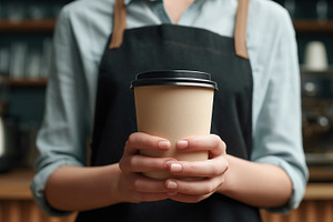 Young waitress holding a blank paper, a Food & Drink Photo by MistyDay