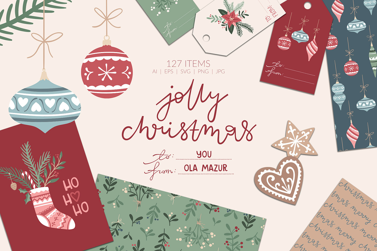 Jolly Christmas Illustrations Set, a Seasonal Illustration by Ola_Mazur (Photo 1 of 8)