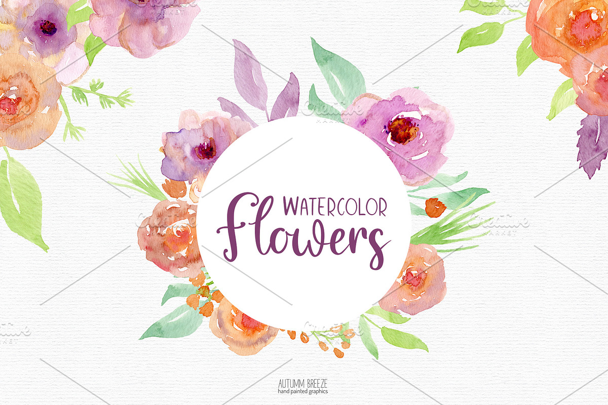 Watercolor flower clipart, a Decorative Illustration by Autumn Breeze (Photo 3 of 4)