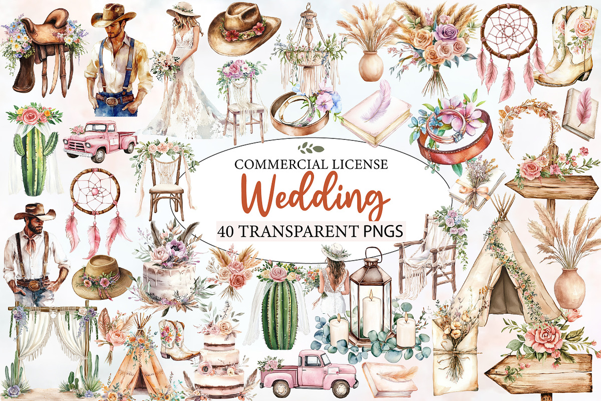 Western Boho Wedding Clipart, an Illustration by Designworld (Photo 1 of 6)