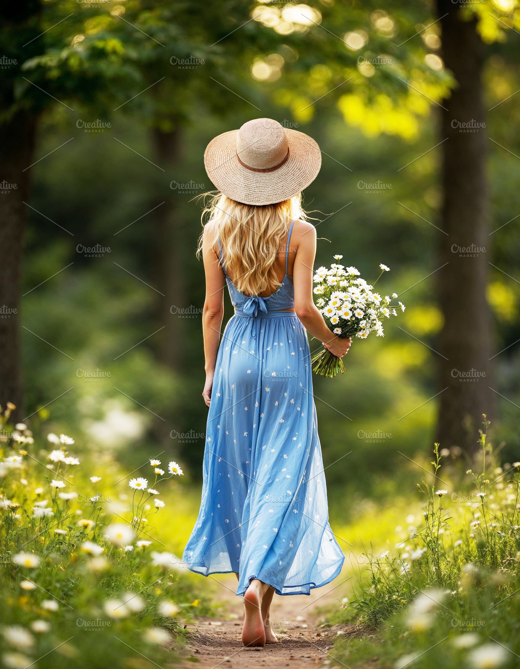 Young woman in flowing summer dress, a Person Photo by Volff
