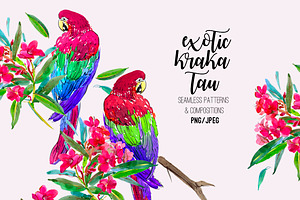 Exotic Krakatau. Watercolor Patterns