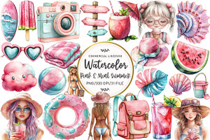 Pink & Mint Summer Clipart, an Illustration by OK Design