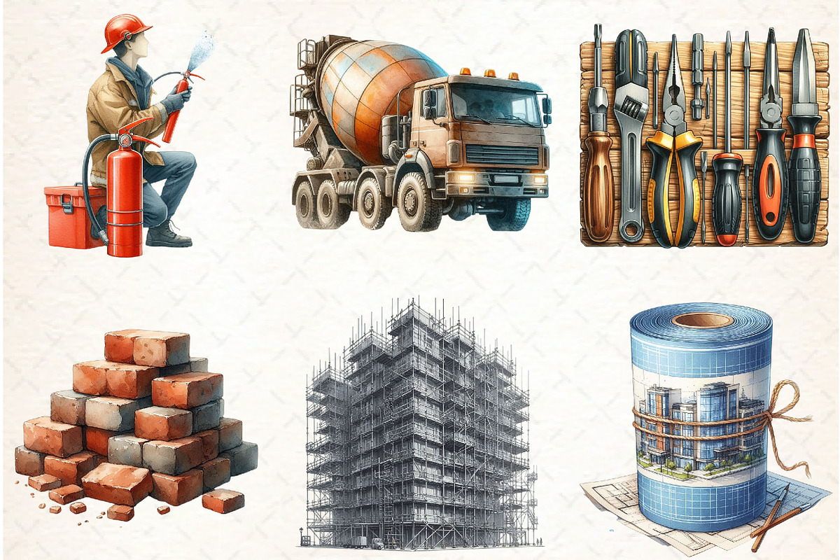Watercolor Construction Clipart, an Illustration by Libby Wishes (Photo 6 of 7)