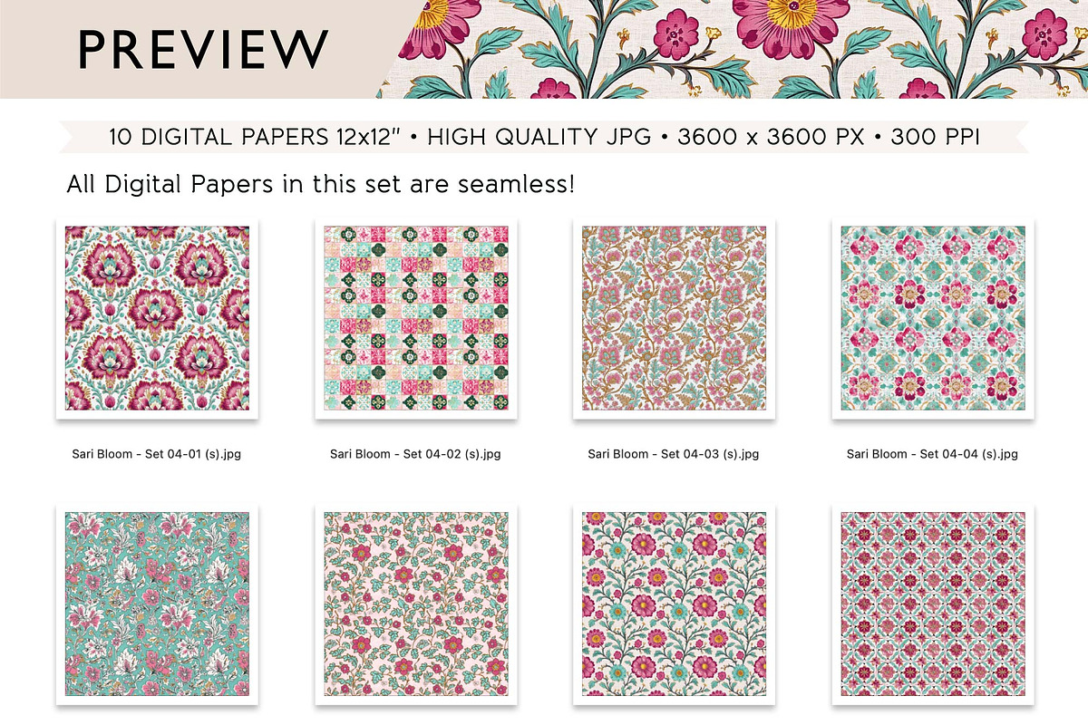Pink & Aqua Boho Floral Designs, a Pattern Graphic by Maishop (Photo 4 of 4)