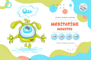 Meditating monster. Tshirt, PNG., an Animal Illustration by KENO Mascots