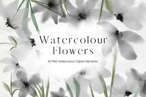 Grey Watercolour Flowers Clipart