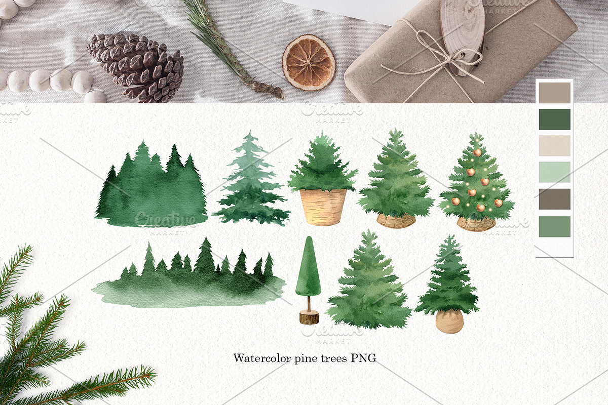 Christmas watercolor clipart set, a Decorative Illustration by Color Hugs Art (Photo 7 of 12)