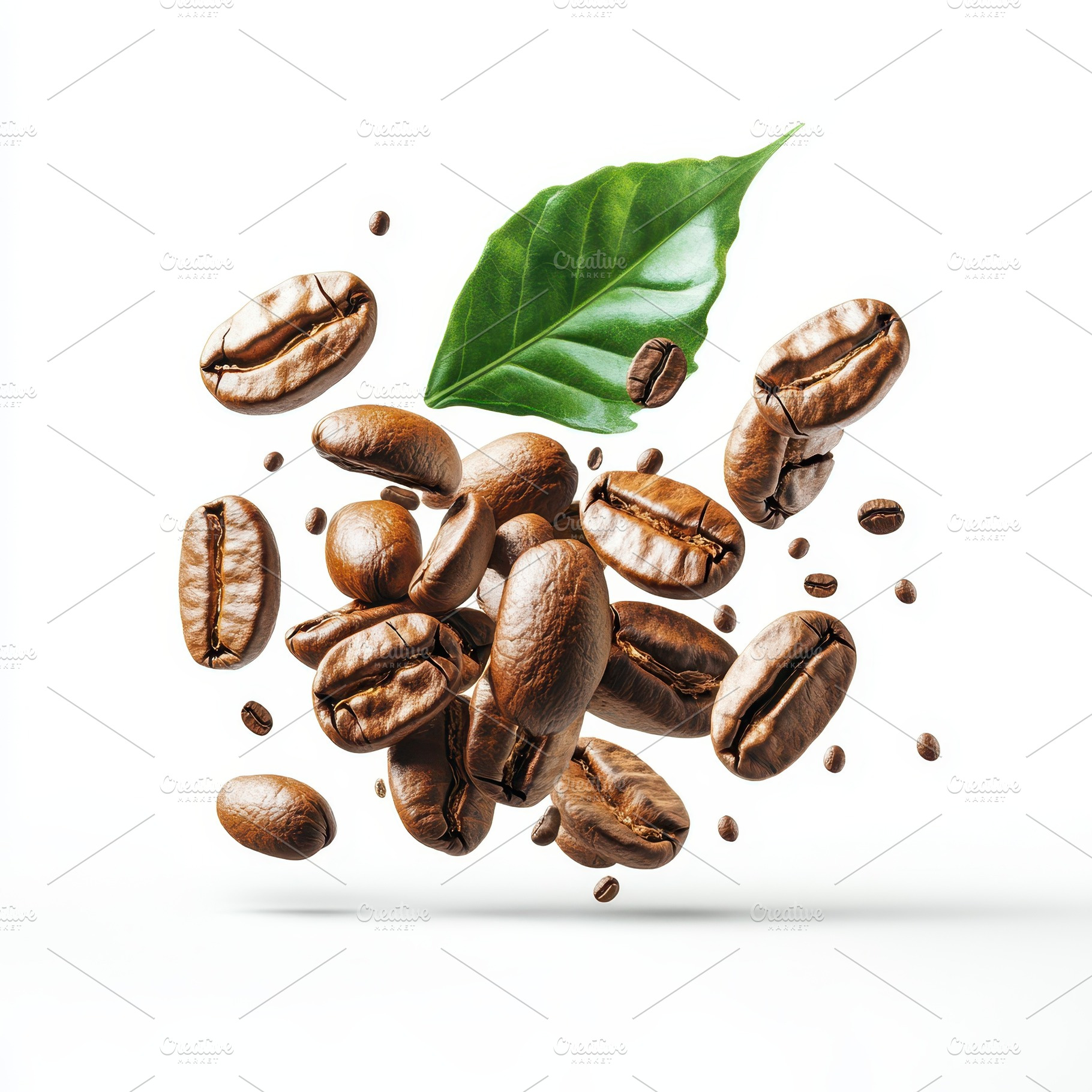 Roasted Coffee Beans Falling Green L, a Food & Drink Photo by Pixeness Studio