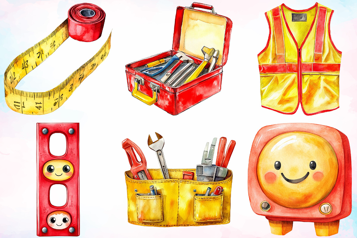 Watercolor Construction Clipart PNG, an Illustration by Canvas Craft (Photo 3 of 4)