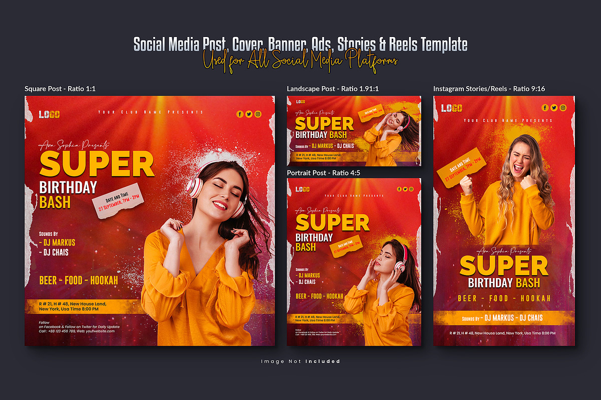 Birthday Bash Social Media Post Set, a Social Media Template by Creative_View (Photo 2 of 8)