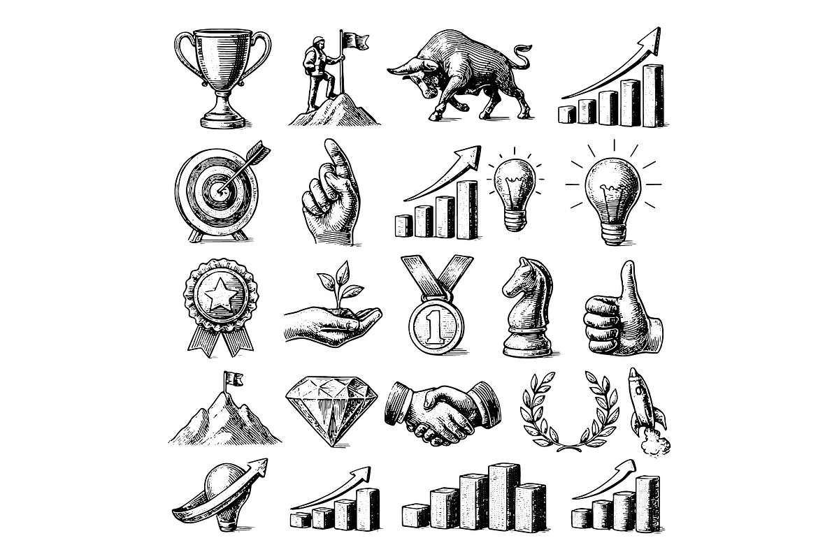 Business Success Icons Set, an Object Graphic by RT Studio