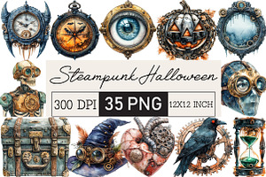 Steampunk Halloween Clipart Bundle, an Illustration by Black Bird Studio