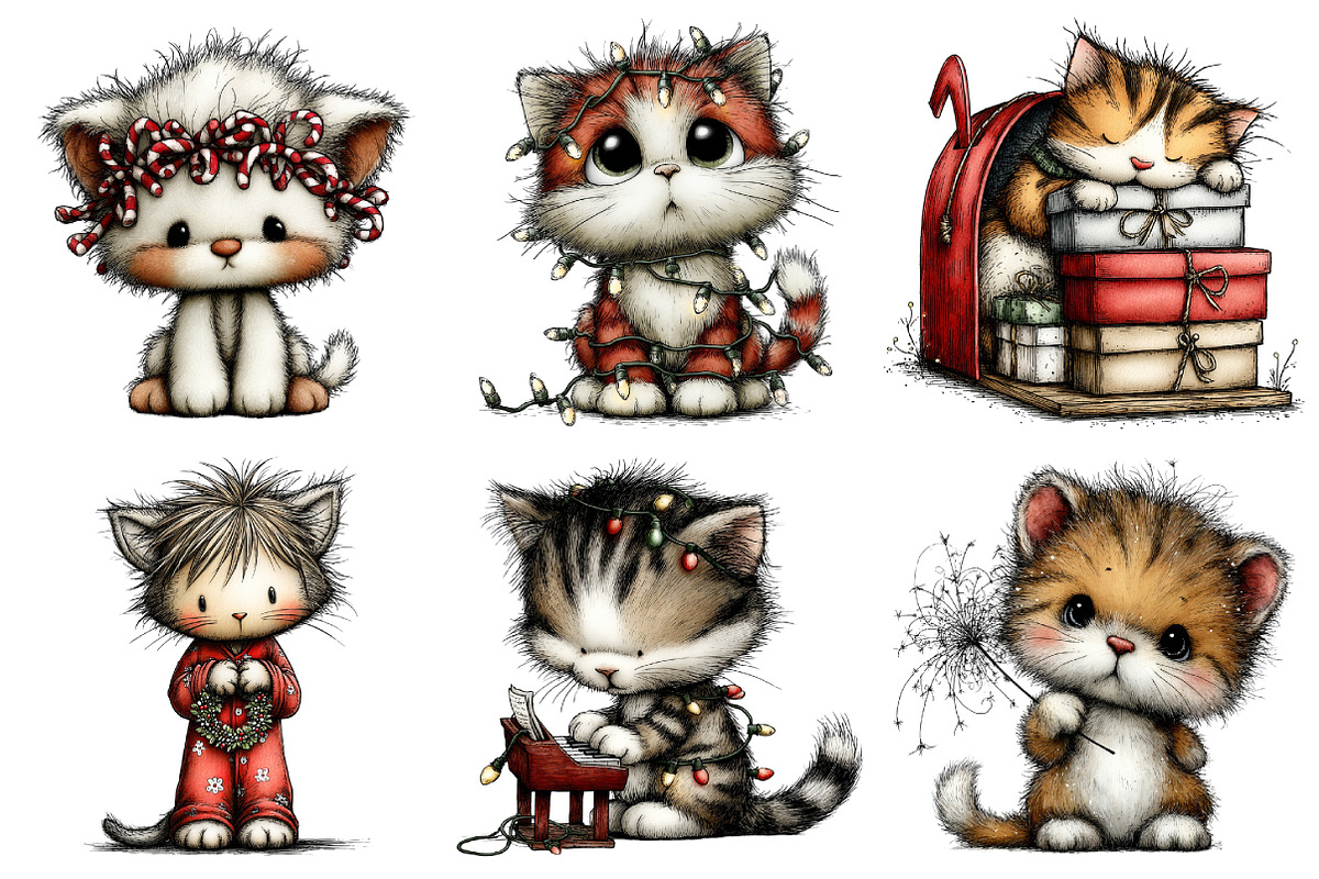 Whimsical Christmas Cats Clipart, an Illustration by Daily.Designs (Photo 2 of 5)