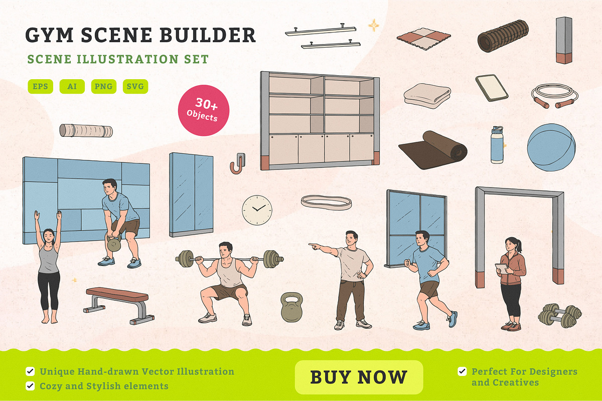 Modern Gym Scene Creator, an Illustration by MEANDSTUDIO (Photo 1 of 5)