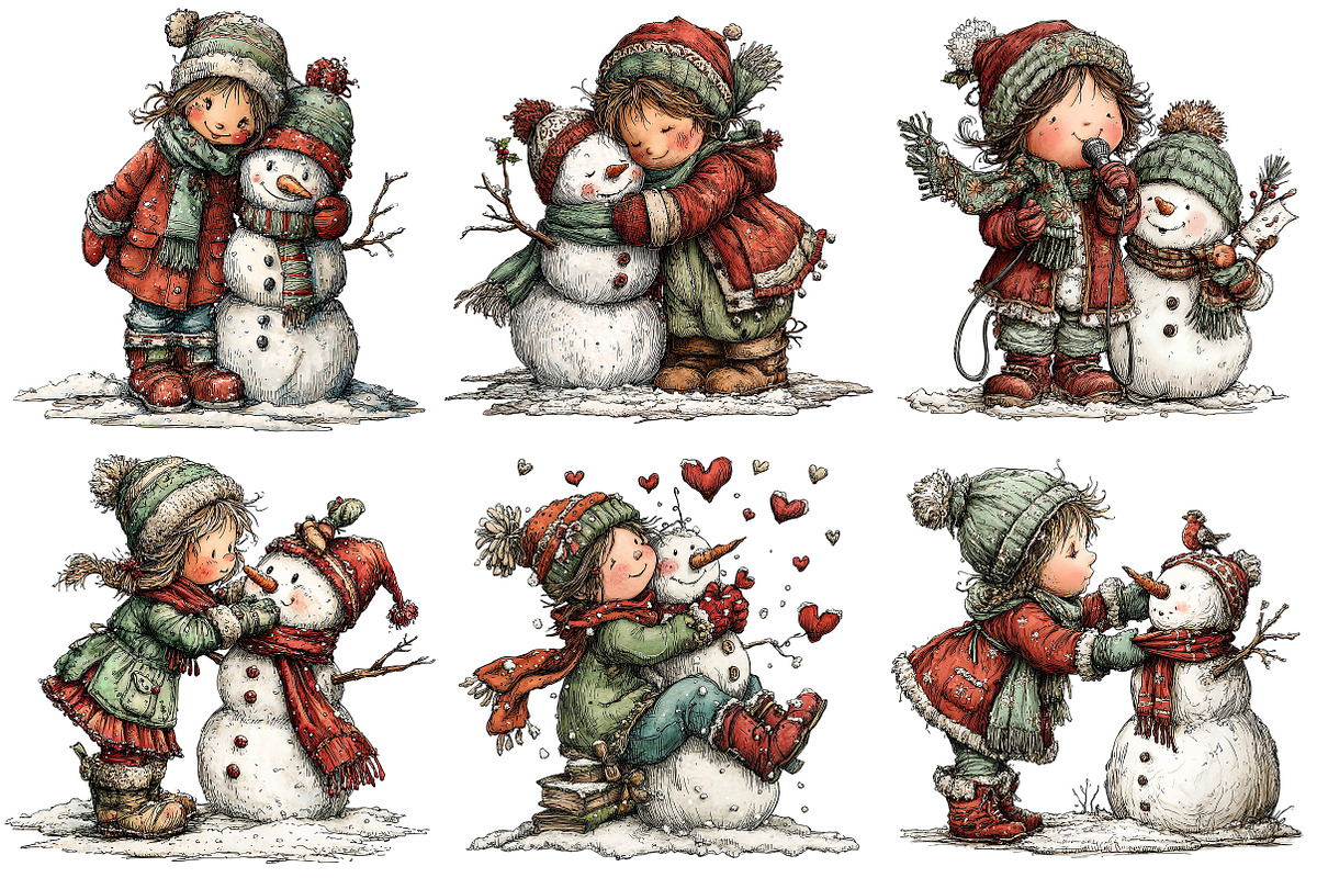 Christmas Girl & Snowman Clipart, an Illustration by Craft Nest (Photo 4 of 10)