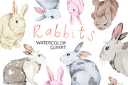 Watercolor Easter Clipart. Rabbit, an Animal Illustration by NKTKNS (Thumbnail 1 of 4)