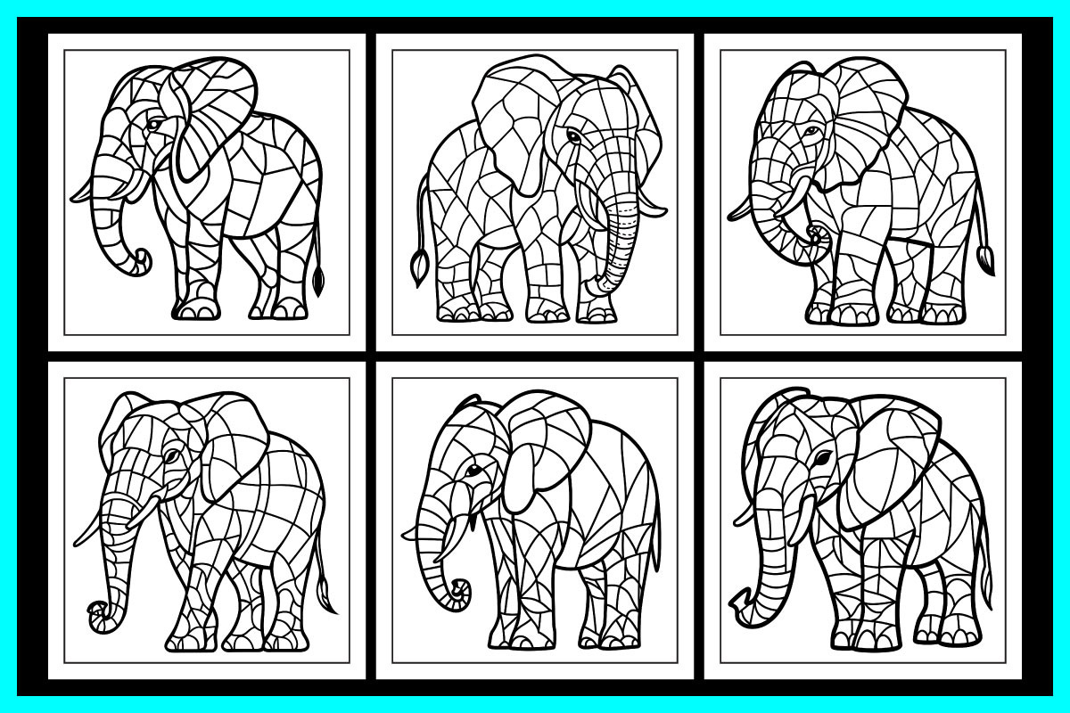 Stained Glass Elephant Coloring Page, an Animal Illustration by protabsorkar11 (Photo 4 of 6)