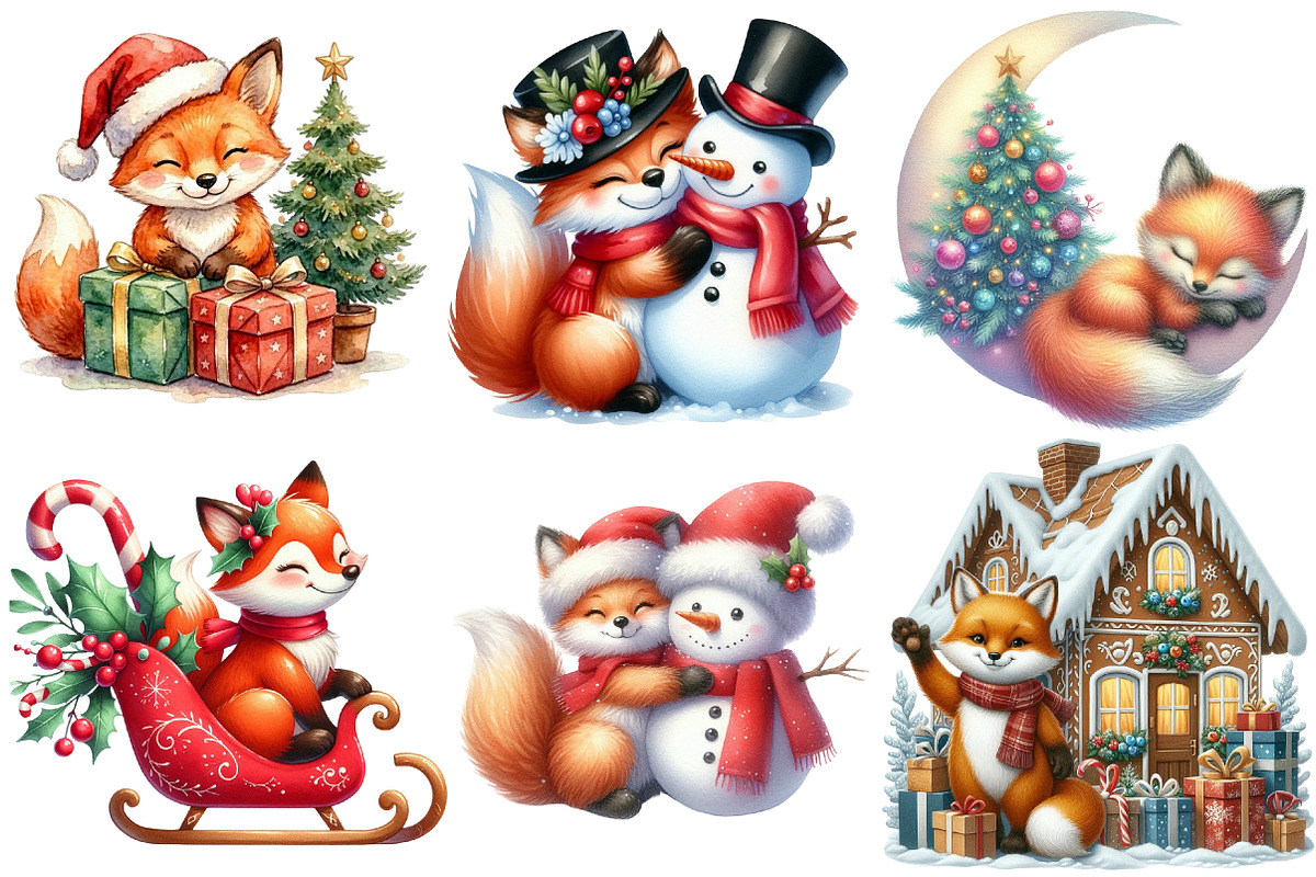 Christmas Cute Fox Clipart, a Seasonal Illustration by CitraGraphics (Photo 3 of 6)