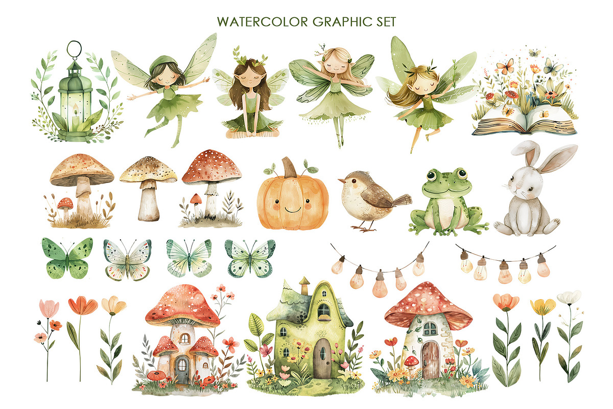 Watercolor Green Fairy clipart., an Object Graphic by AquarelleSpace (Photo 2 of 4)