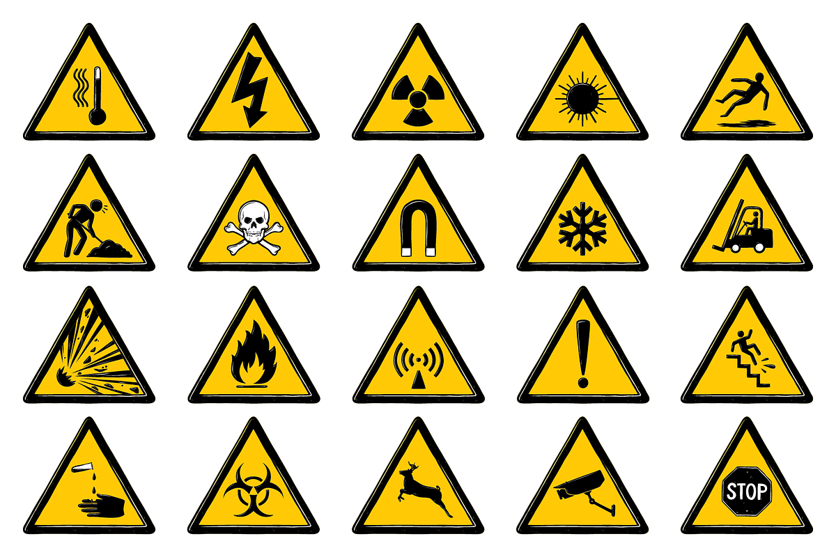 Hand-Drawn Vector Caution Signs, an Illustration by Vectory by BSC