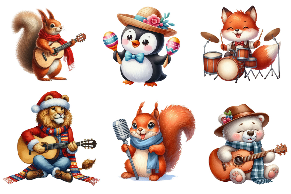 Kawaii Musical Animal Clipart Bundle, an Illustration by CreationArt (Photo 2 of 5)
