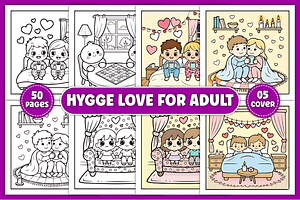 Hygge Love Coloring Pages for Adults, a Seasonal Illustration by Ink Gallery