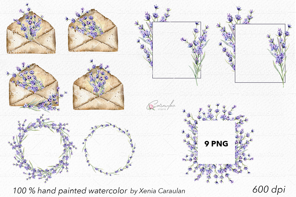 Lavender Watercolor Collection, an Object Illustration by CaraulanStore (Photo 7 of 9)