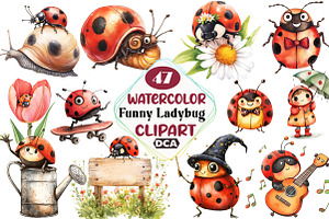 Quirky Funny Ladybug Clipart, an Illustration by DreamCafeArt