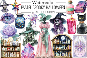 Pastel Spooky Halloween Clipart, an Illustration by Libby Wishes