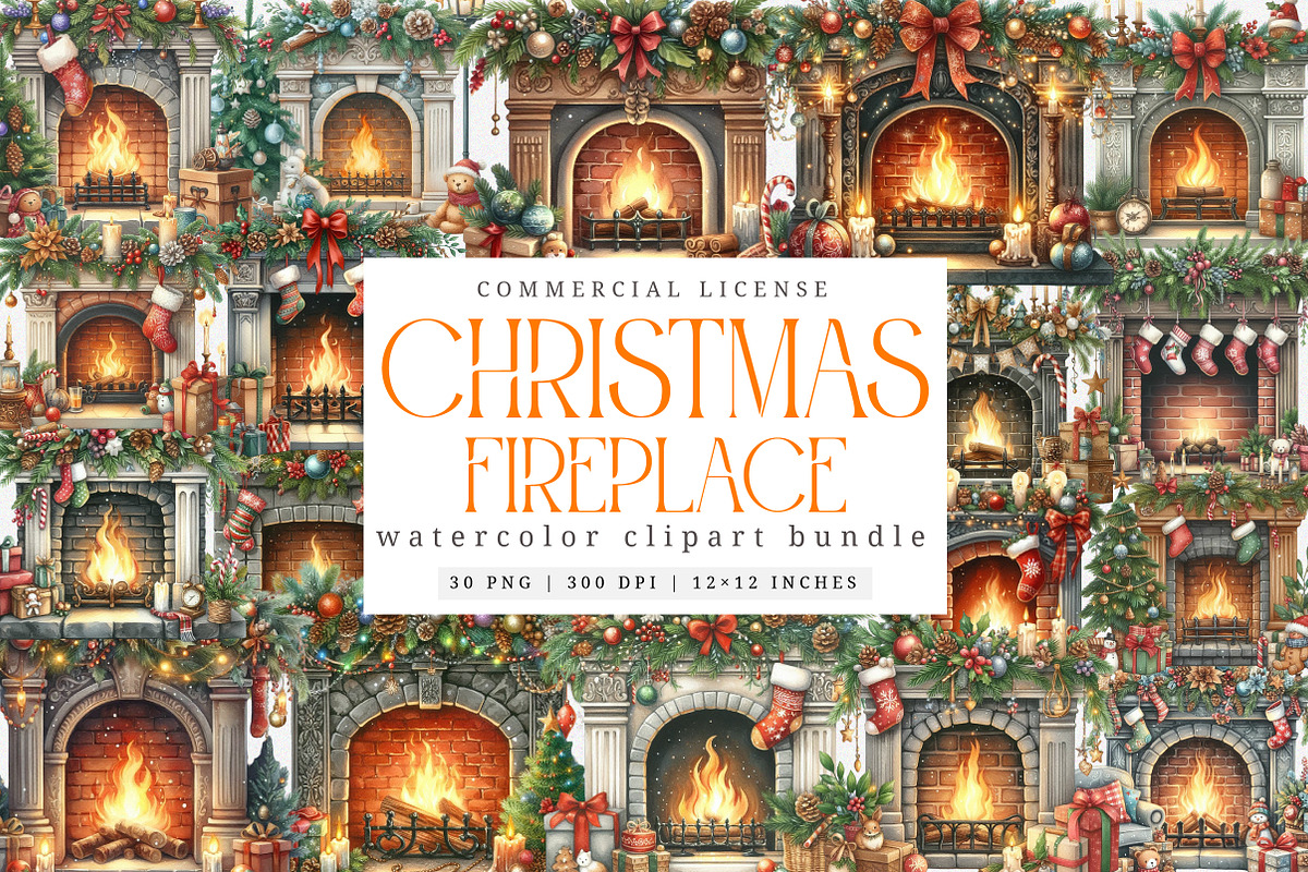 Christmas Fireplace Clipart, an Illustration by SinaCreation (Photo 1 of 7)