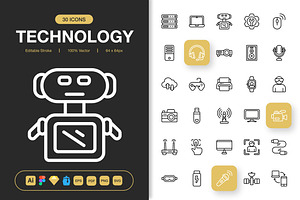 Technology Icons, an Outline Icon by Spacepixel Creative