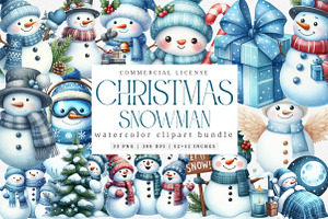 Watercolor Christmas Snowman Clipart, an Illustration by SinaCreation